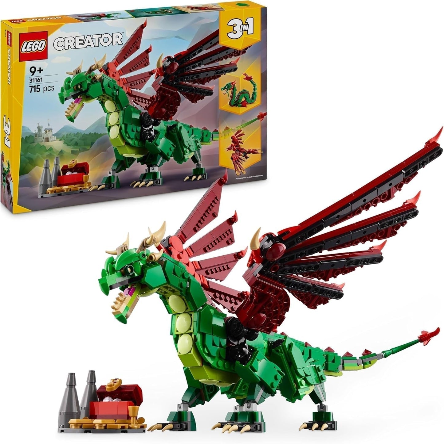 LEGO Creator 3In1 Grüner Drache – Spielzeug – Verwandelt sich in eine Seeschlange oder einen Phönix – Tierbauspielzeug für Kinder – Geschenk für Jungen und Mädchen ab 9 Jahren 31161 Bausätze Besuche den LEGO-Store Standardtitel