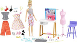Barbie HDY90 – Modedesigner-Puppe (30,40 cm) und Atelier, über 25 Design- und Modeaccessoires, Design-Schreibtisch, Stuhl, Nähmaschine, Textilmuster, Schaufensterpuppe und mehr, Spielzeug für Kinder ab 3 Jahren