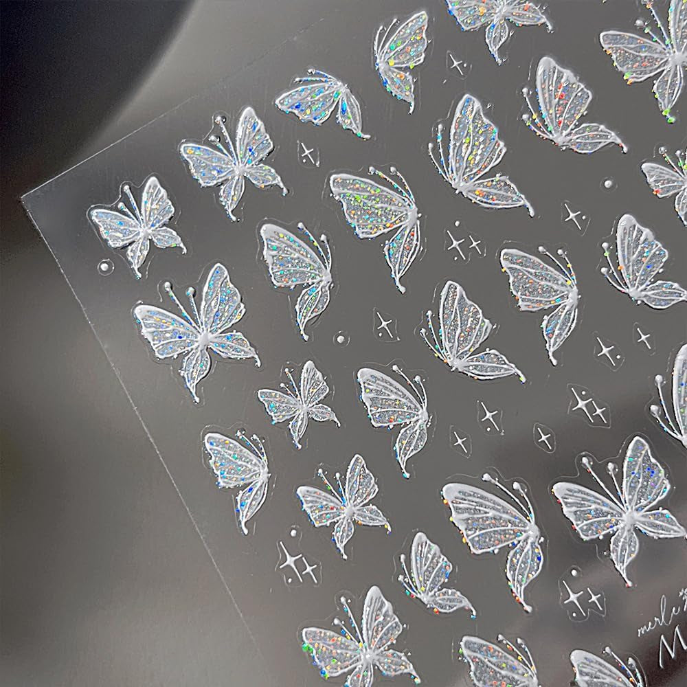 Aurora Muschel Schmetterling Nagelsticker Weiß Schmetterlinge Nail Sticker Gelee Relief Butterfly Nagelaufkleber Y2K Butterflies Nagel Sticker Nägel Nageldesign Nagel Zubehör Nail Art Sticker Nailart