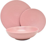 ECHTWERK Vintage-Geschirrset, 12-teilig, natürliches Design „Blanka“, 4 Personen, elegantes strukturiertes Steingut-Geschirrset mit 4 Speisetellern, 4 Beilagentellern und 4 Speisetellern, Rosa