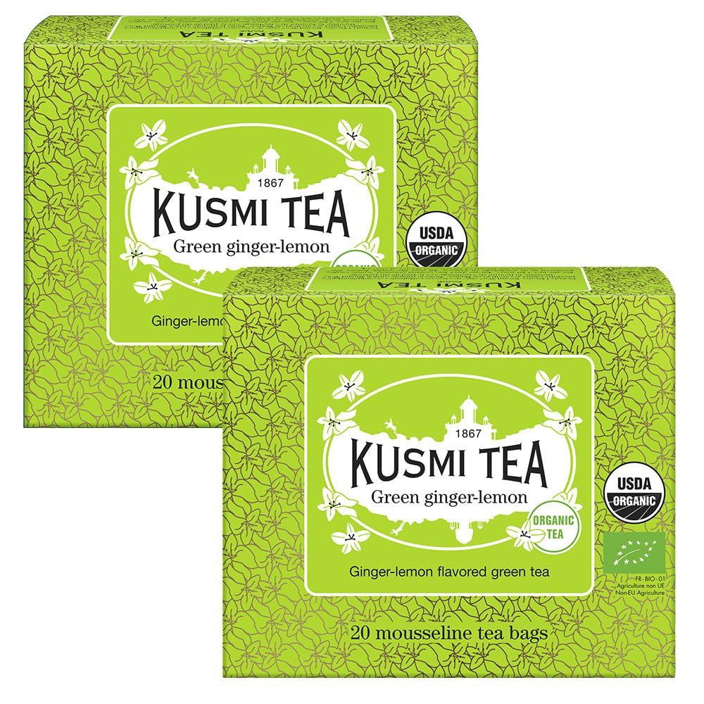 Kusmi Tea – 2er-Pack – Jasmin-Grüntee – Bio-Jasmin-Grüntee-Mischung – 100 % Bio-Grüntee – kann heiß oder kalt getrunken werden – 2 x 20 Teebeutel