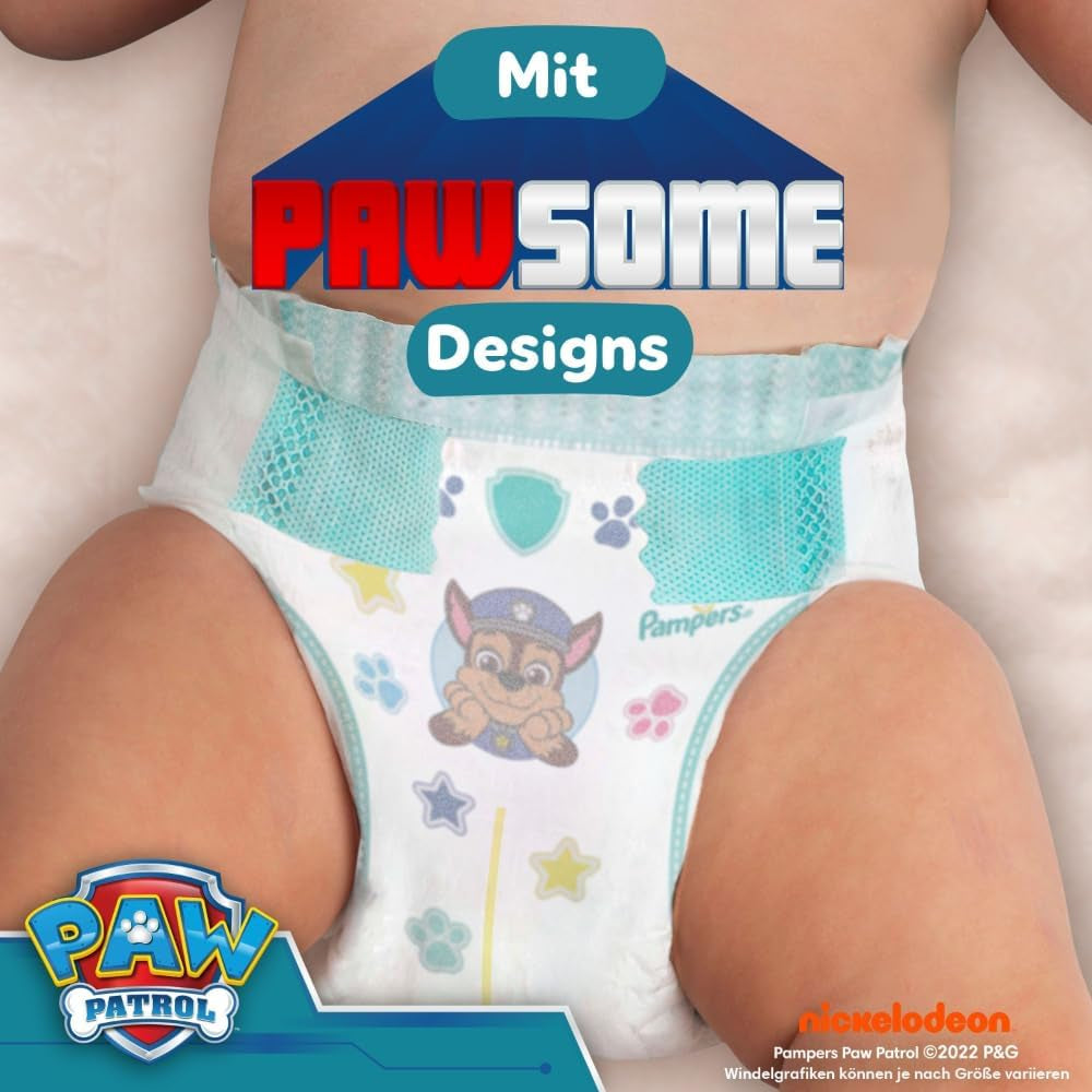 Pampers Baby-Dry Puppy Patrol Edition Windeln, Größe 5, 186 Windeln, 11 kg – 16 kg, bis zu 100 % Auslaufschutz und Komfort die ganze Nacht