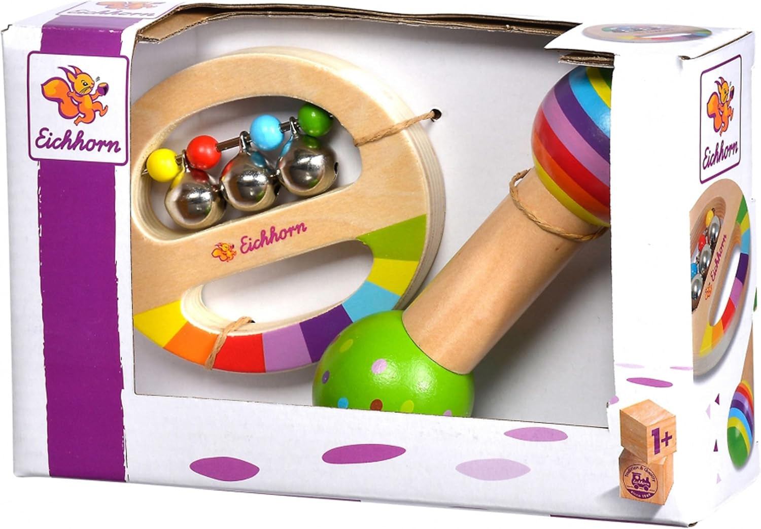 Eichhorn - 2-teiliges Musikset, inklusive Spielzeug mit Glöckchen und Klangstab, bunte Musikinstrumente aus Holz, ab 1 Jahr Babyspielzeug Naty Shop