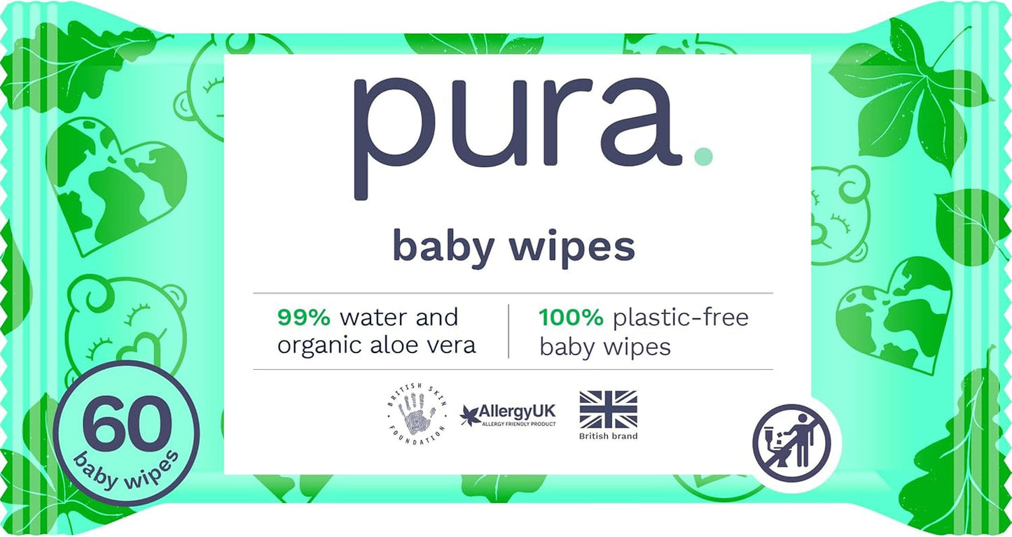 Umweltfreundliche Einweg-Babytücher für empfindliche Babyhaut, 70 Tücher (1 Packung), 99 % Wasser, 100 % plastikfrei, für empfindliche Haut, die zu Ekzemen neigt, bei Neugeborenen, biologisch abbaubar, vegan