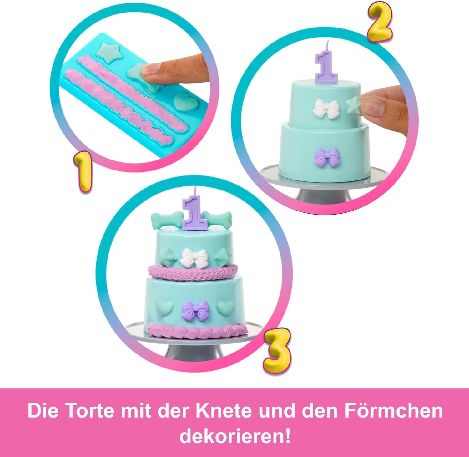 Barbie-Party-Puppe ausgepackt und Zubehör, Geburtstags-Haustier-Serie, 10 Überraschungs-Party-Stern-Set, inklusive Farbwechseleffekt und Kuchendekorationen JFG72