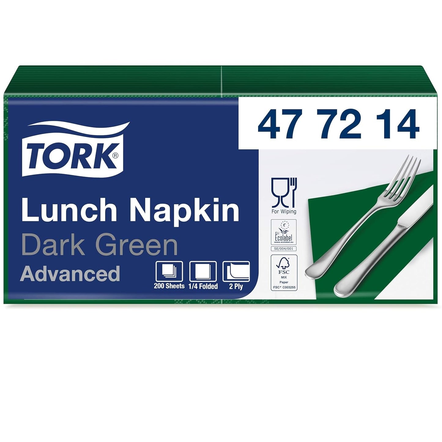 Tork 477840 Limetten-Lunchservietten / 2-lagige Servietten für kleine Mahlzeiten oder Snacks / Erweiterte Qualität / 10 x 200 (2000) Papierservietten / 32,6 x 33 cm (L x B) / 1/4-Faltung