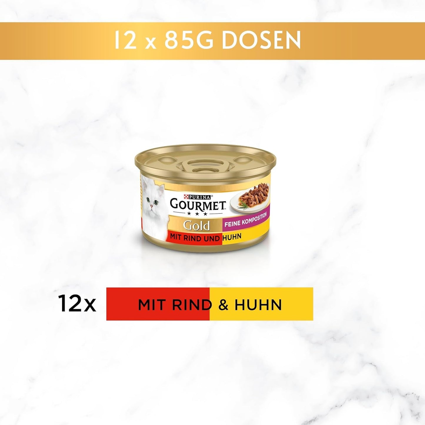 Gourmet Gold Fine Composition Nassfutter für Katzen mit Rind und Huhn, 12er Pack (12 x 85g)