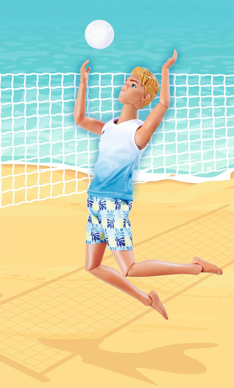 Simba Steffi Love Beach Kevin-Puppe, Kevin im Badeanzug mit T-Shirt und Volleyball, voll beweglich, 30 cm, ab 3 Jahren