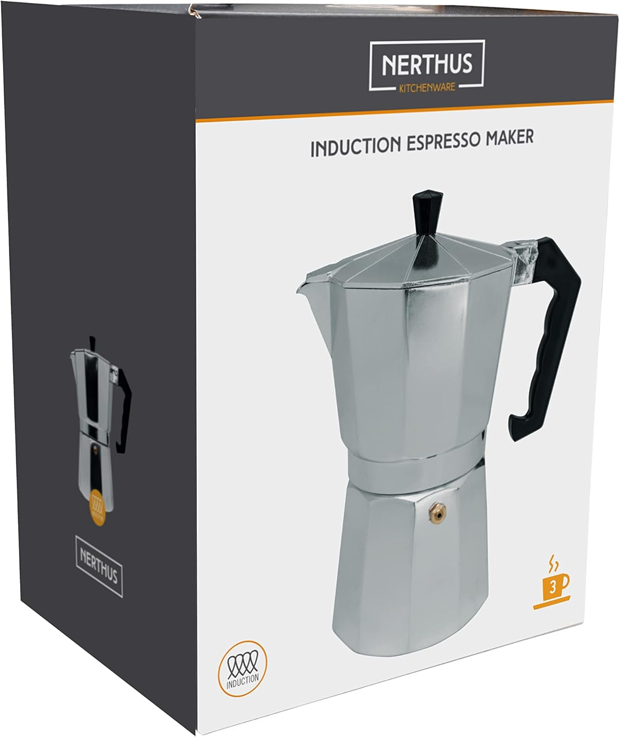 NERTHUS FIH 833 Induktions-Espressomaschine für 3 Tassen, klassische italienische Espressomaschine