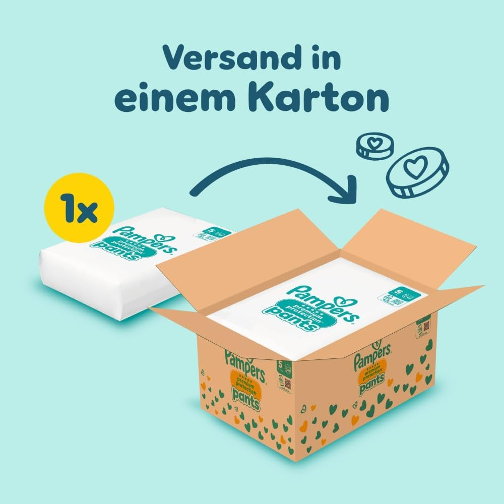 Pampers Premium Protection Pants Größe 5, 144 Windeln, 11 kg – 17 kg, mit 360°-Anpassung und weichen Anti-Leck-Bündchen für optimalen Komfort und Schutz