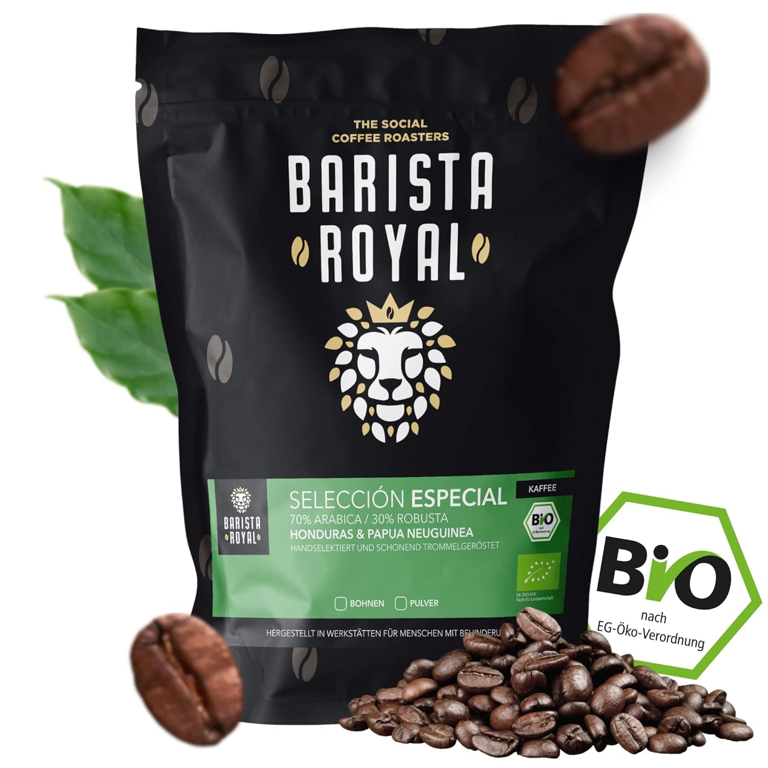 BARISTA ROYAL Bio Kaffeebohnen 1kg „Special Selection“ | Frische Kaffeebohnen direkt gehandelt | 70 % Arabica, 30 % Robusta Kaffee ganze Bohnen | Ideal für Vollautomaten und Filtermaschinen