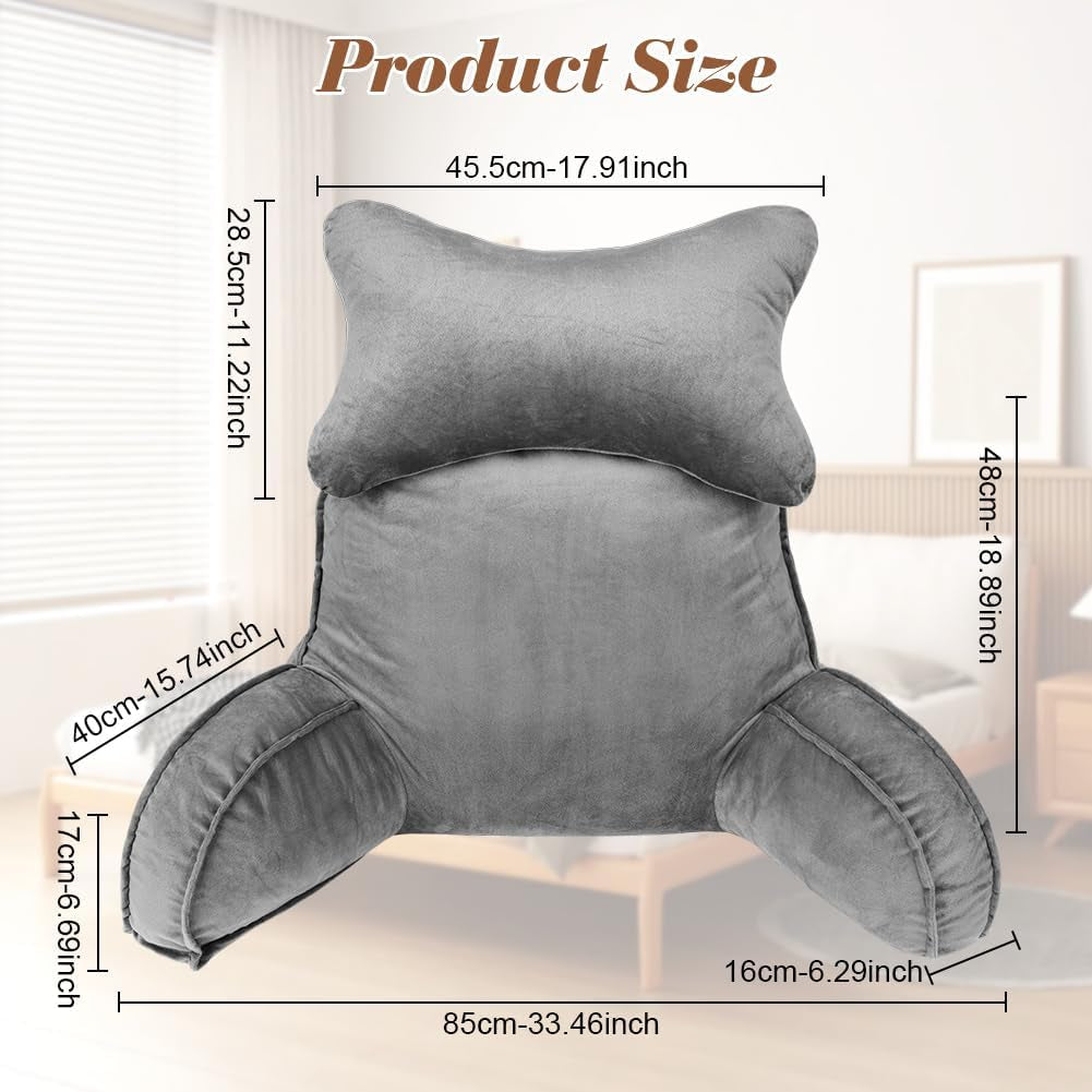 Lesekissen, Rückenkissen mit Nackenrolle und abnehmbaren Armlehnen, Bettruhekissen für Bett oder Sofa, Rückenkissen zum Lesen, Arbeiten und Spielen