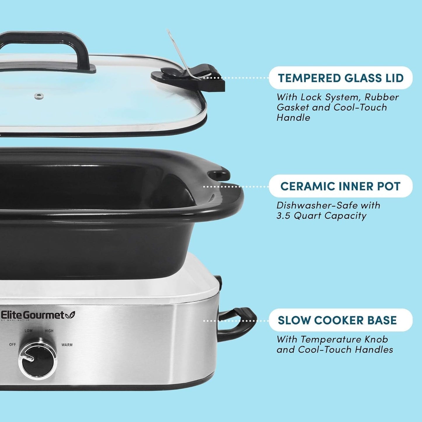 MST-5240SS Slow Cooker, 3,3 Liter, Edelstahl Slow Cooker Naty Shop