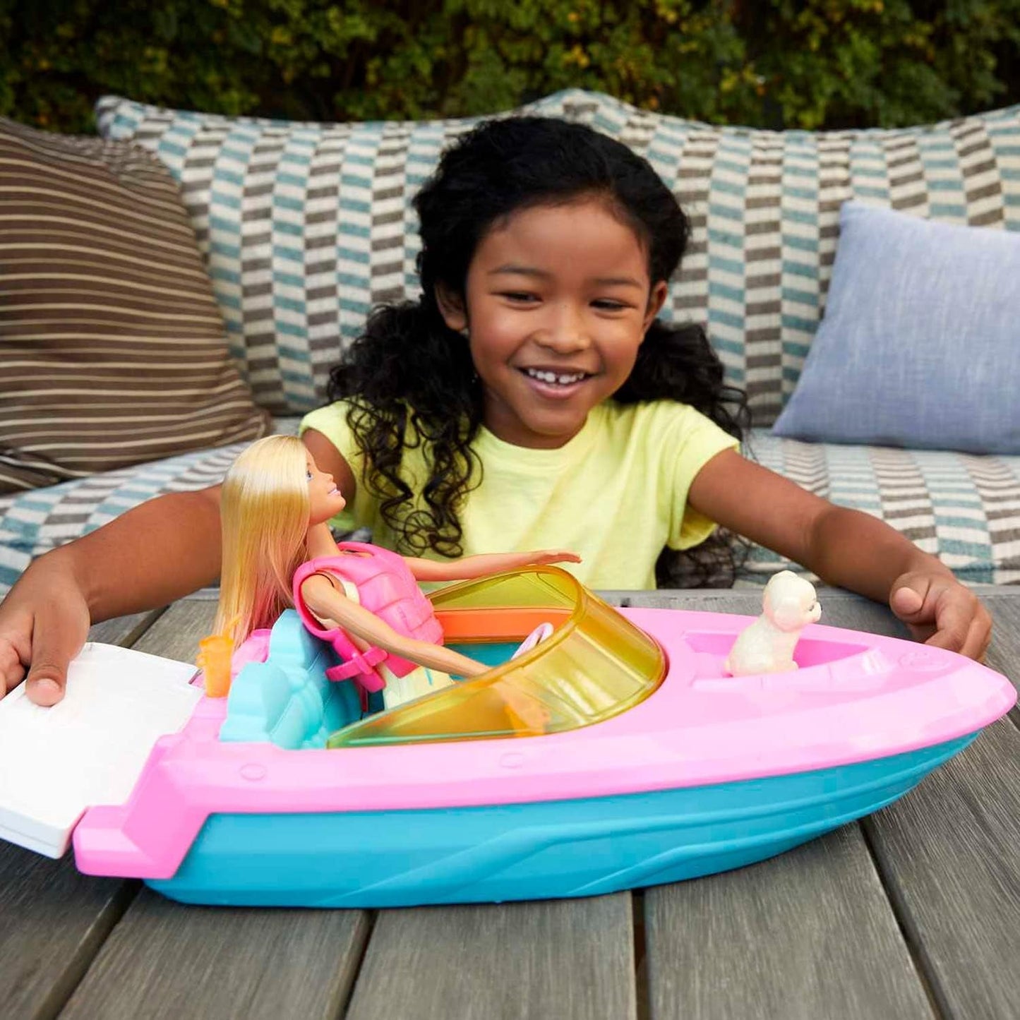 Barbie-Schnellboot-Set, Barbie-Puppe mit blonden Haaren, rosa Schwimmweste, Boot, Welpe, Zubehör, Geschenke für 3+, Grg30 Naty Shop Dolls