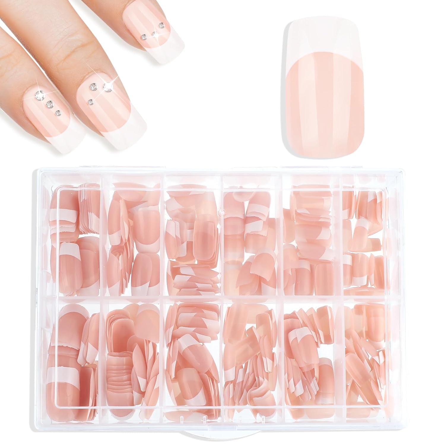 360 Stück selbstklebende Nagelspitzen für künstliche Nägel mit Aufbewahrungsbox und Nagelfeile (rechteckig)