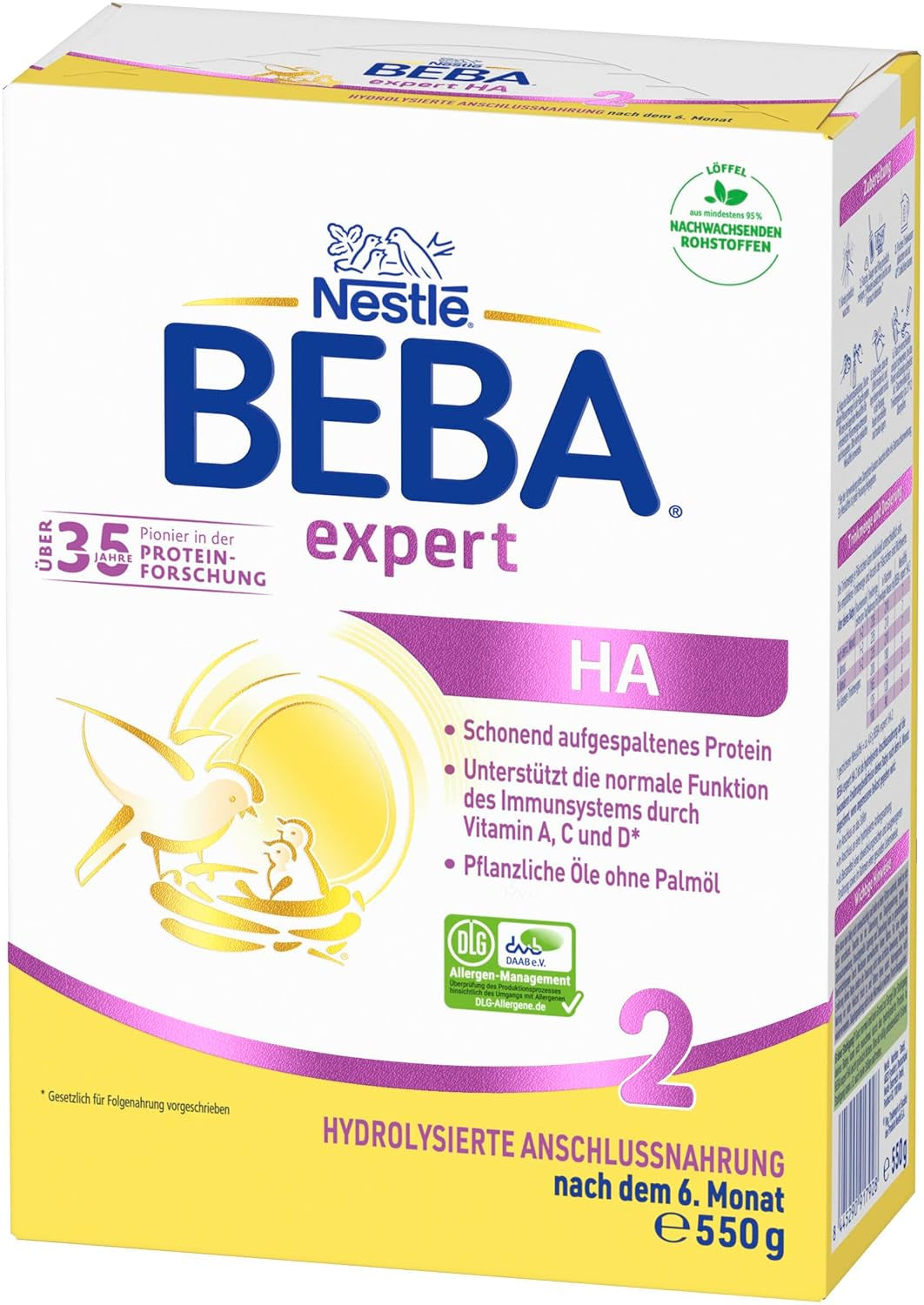 BEBA Expert HA 2 Folgemilch nach 6 Monaten, Babynahrung mit hydrolysiertem Protein, nur Laktose, palmölfrei, 6er Pack (6 x 550 g) Naty Shop