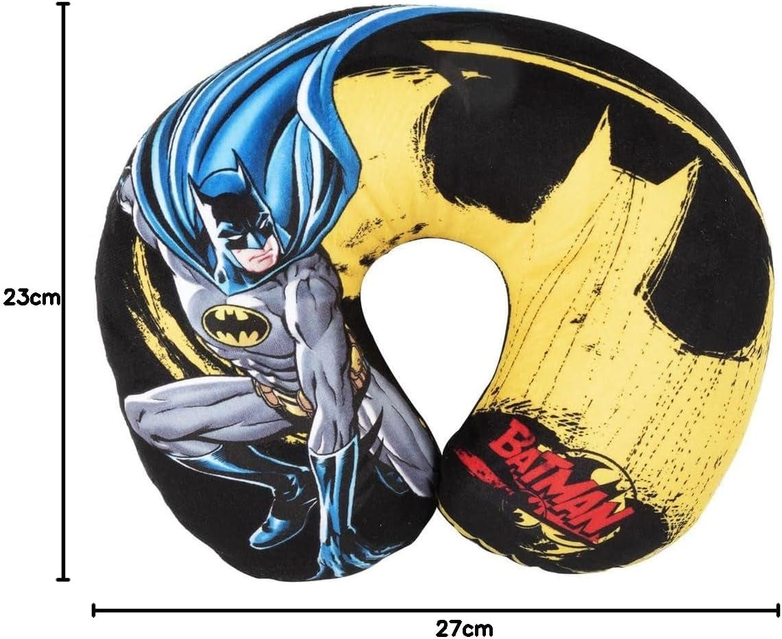 DC Comics Weiches Batman-Auto-Reise-Nackenkissen, Kindersicherheit, Komfort, Superheld, Fledermaus-Mann, Cuscino Da Viaggio Auto, Hellblau, Einheitsgröße. Reisekissen Naty Shop