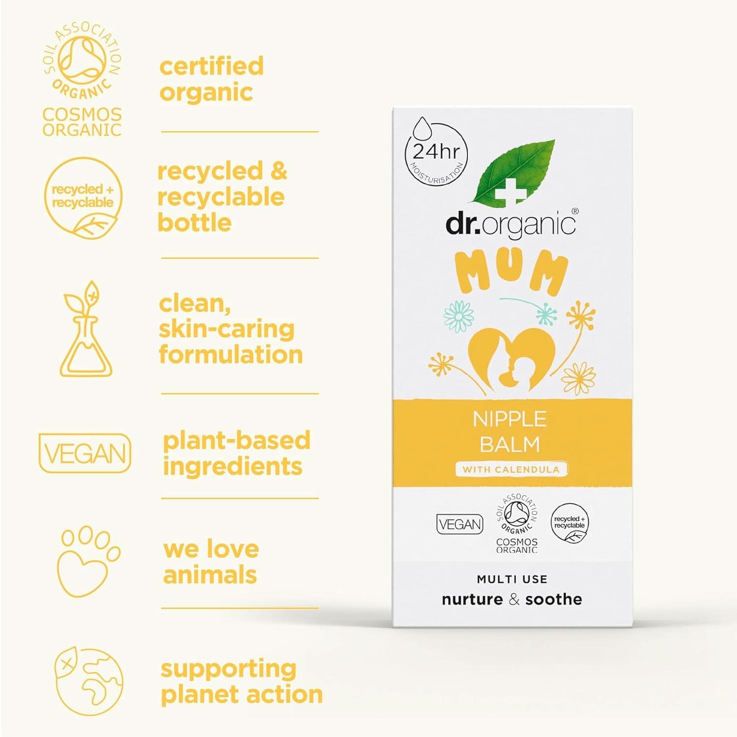 Dr Organic Brustwarzenbalsam mit Ringelblume, Lanolin, natürliche Linderung, für Wunden und rissige Brustwarzen, 30 ml Zubehör Essen und Stillen Bebe Naty Shop