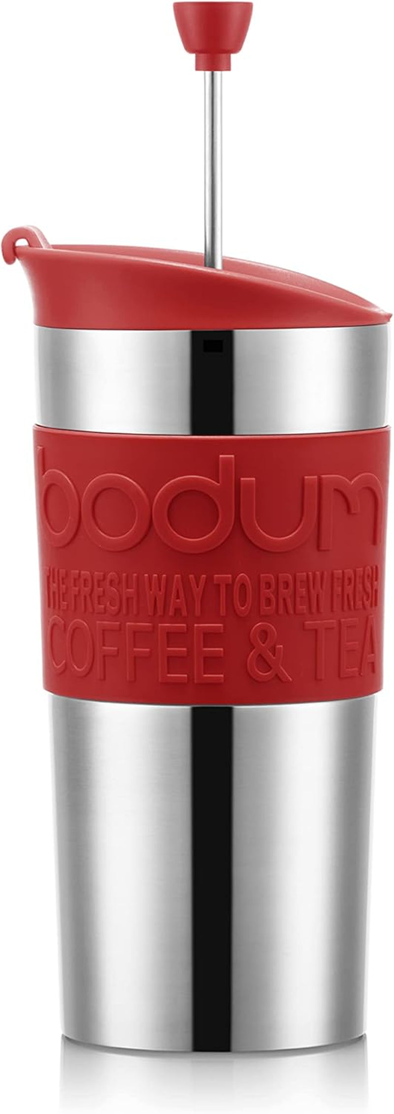 Thermobecher Bodum K11067-04 REISEPRESSEN-SET, doppelwandig, Edelstahl, zusätzlicher Deckel, 0,35 l, rot