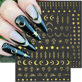 8 Blatt goldene Mond- und Sterne-Nagelkunstaufkleber, Engelsflügel, hellbraune goldene Nagelaufkleber, Sterne, Nagelfolien, selbstklebende Nagelaufkleber, Nageldesign-Zubehör, Nagelaufkleber