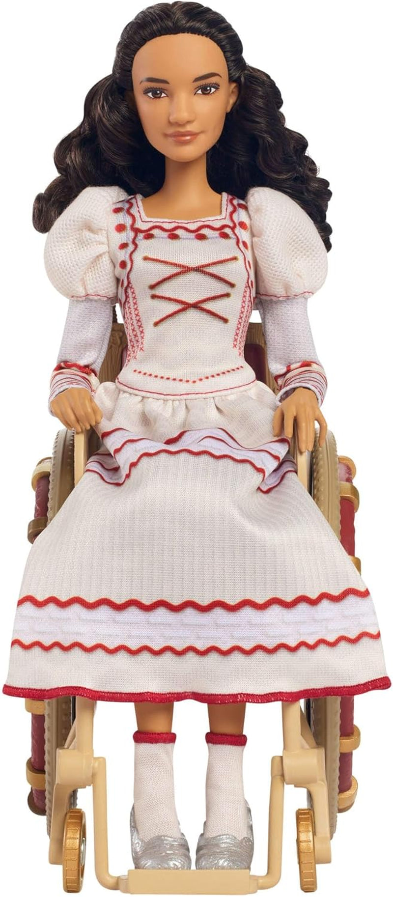 Mattel Wicked Nessarose Modepuppe und Zubehör, einschließlich Rollstuhl, mit lockigem braunem Haar, verschiedenen Posen und abnehmbarem Ballkleid-Look, HXY36