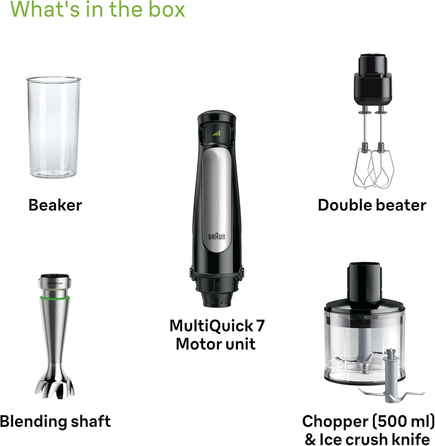 Braun Household Hogar Multiquick 7 Mixer, Spritzschutz, Spülmaschinenfest, Bpa-Frei, 600 Ml, Zerkleinerer 500 Ml, Eisklinge, MQ 7035XBI, 1000 W, Schwarz, MQ7035XBI Kitchen Naty Shop