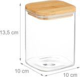 Relaxdays Vorratsdosen mit Bambusdeckel, 3er-Set, eckige Glasdosen, 900 ml, auslaufsicher, klar/naturbelassen, Frischhalteboxen, Naty Shop