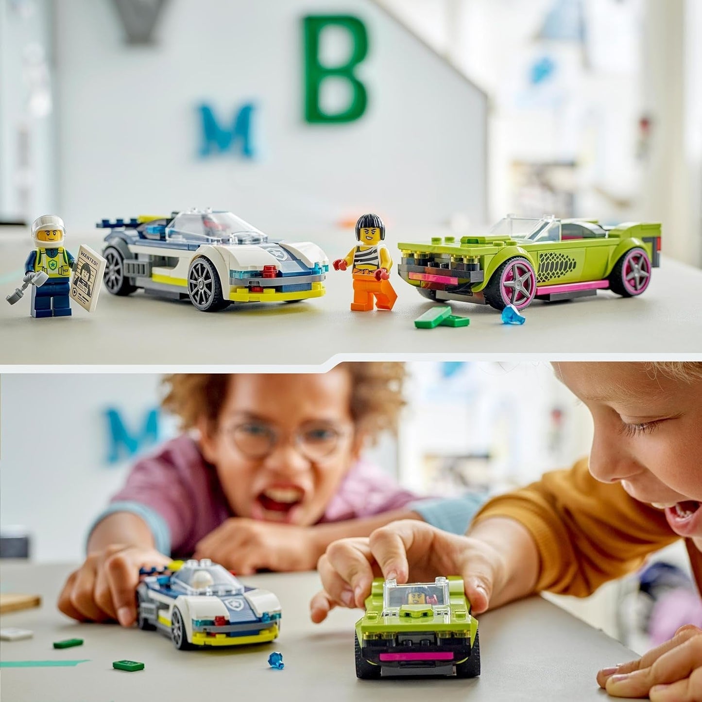 LEGO City Verfolgungsjagd mit Polizeiauto und Muscle-Car, Spielzeugeisenbahn mit 2 Rennwagen, Polizeigeschenk für Kinder, Jungen und Mädchen ab 6 Jahren, Set mit Polizist und Minifiguren Ganovin 60415 Bausets Besuchen Sie den LEGO-Store