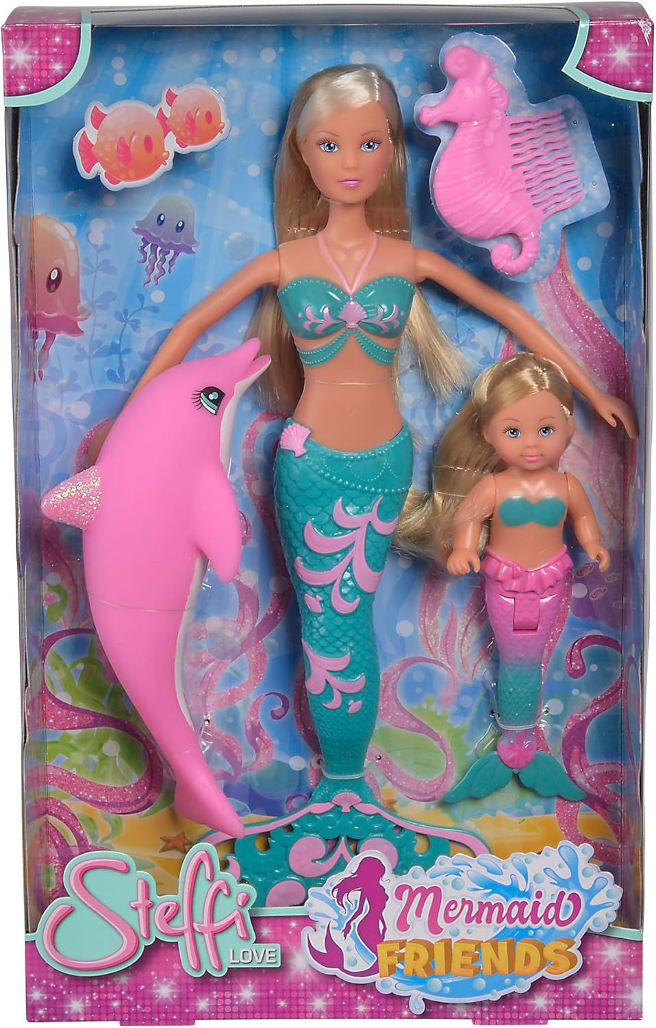 Simba 105733336 – Steffi LOVE Mermaid Friends, magische Meerjungfrauenpuppe mit Schwester Evi, Delfinfigur und mehr, Spielzeug für Kinder ab 3 Jahren, Puppen Naty Shop