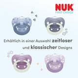 NUK First Choice Classic Tag- und Nachtschnuller für Babys | 6-18 Monate | Kieferorthopädische Schnuller, die im Dunkeln leuchten | 95 % Akzeptanz bei Babys** | Blau | 2 Stück