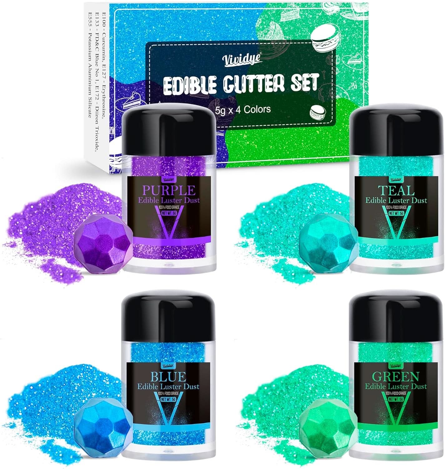 Essbarer Glitzer, 5 Gramm Naty Shop Set 4 Farben x 5 Gramm