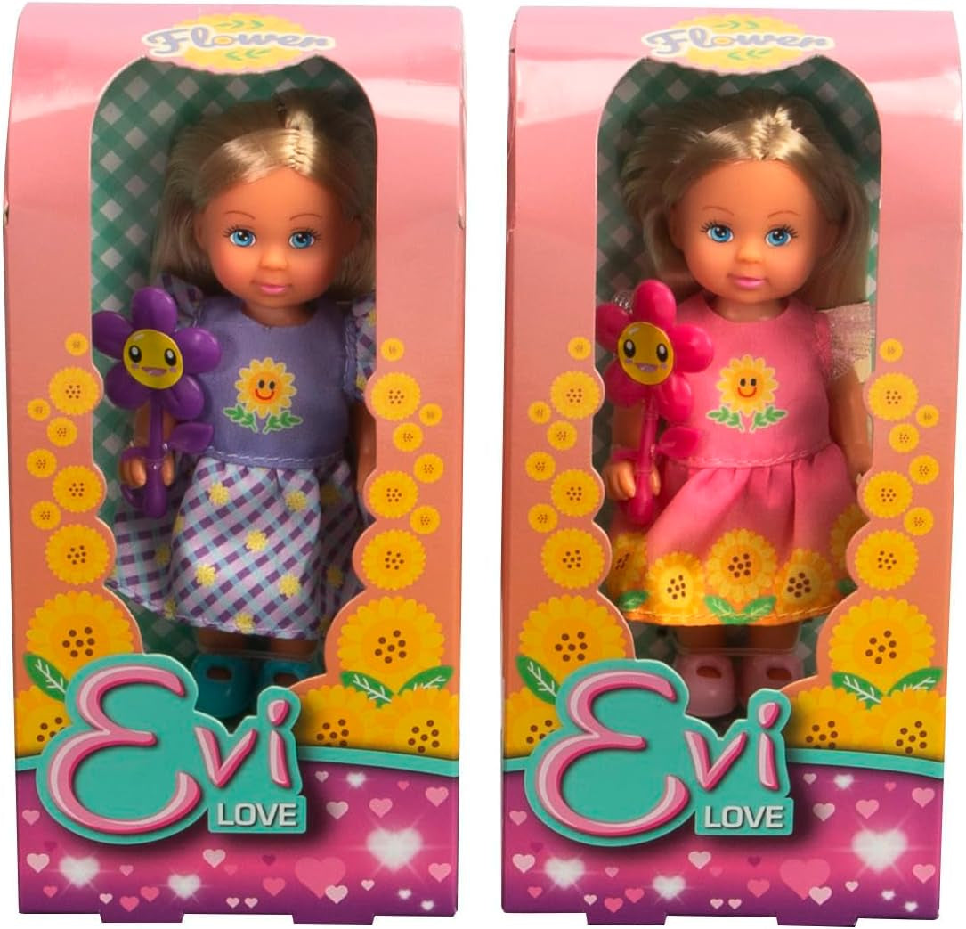 Simba Evi Love Flowers, sortiert, 2 Variationen. Nur EIN Artikel wird versendet. Puppe in einem niedlichen Blumenkleid mit Blume, 12 cm große Spielpuppe ab 3 Jahren