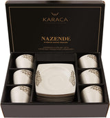 KARACA Nazende Espressotassen-Set aus Porzellan – 80 ml türkische Kaffeetassen mit Untertassen, 12-teiliges modernes Kaffeeservice mit 6 Kaffeetassen und 6 Untertassen, Mokkatassen – Weiß