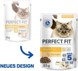 Nassfutter für Katzen Perfect Fit Sensitive 1+ mit Huhn in Soße, 12 Beutel, 12 x 85g – Premium-Nassfutter für empfindliche Katzen ab 1 Jahr, ohne Weizen und Soja, zur Unterstützung der Verdauung