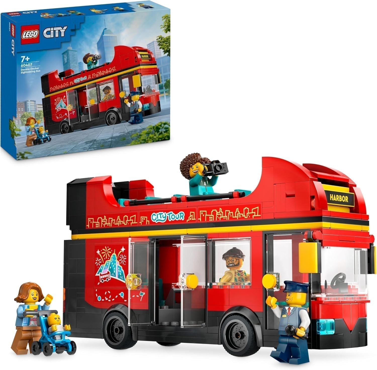 LEGO City Doppeldeckerbus, Doppeldecker-Spielzeugbus, Fahrzeugset für Mädchen und Jungen ab 7 Jahren, enthält 5 Figuren, darunter ein Baby im Kinderwagen 60407 Bausätze Besuche den LEGO-Store Standardtitel