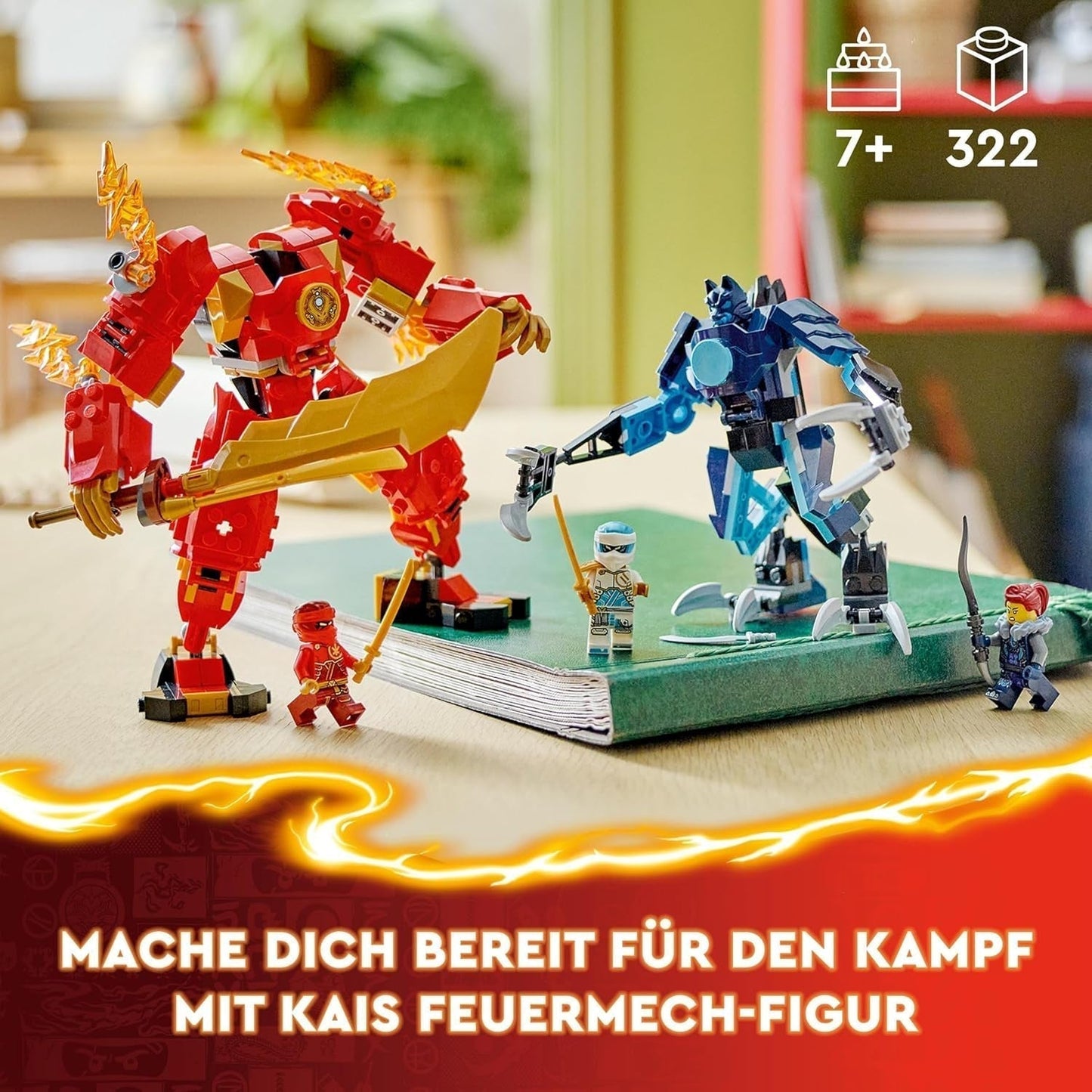 LEGO NINJAGO Kais Feuer-Mech-Actionfigur, Spielzeug für Kinder mit anpassbarer roter Mech-Figur, Ninja-Set, 4 Figuren, darunter Kai und Zane, Geschenk für 7-jährige Jungen und Mädchen, 71808 Bausets. Beuche den LEGO-Store