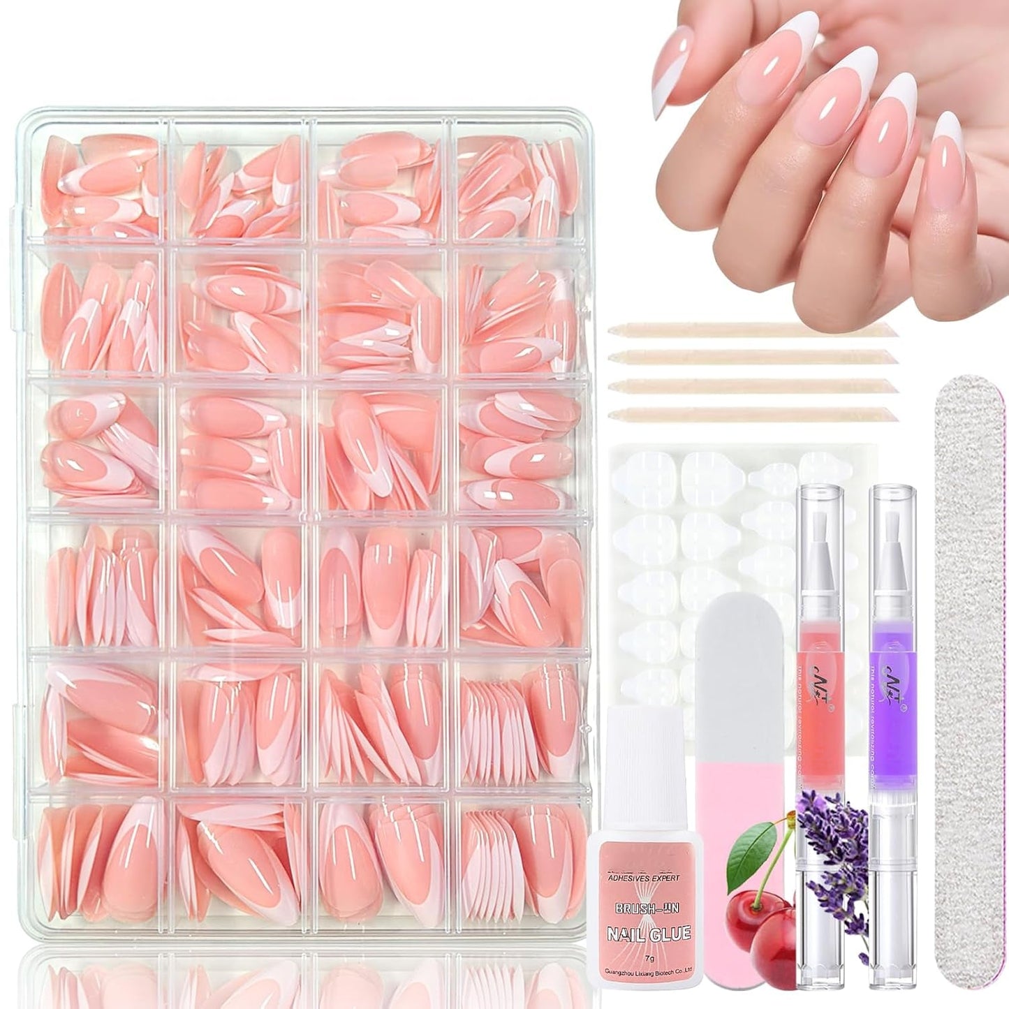 360-teiliges Ballerina-Kunstnägel-Set mit Farbverlauf, rosa-weißer Farbverlauf zum Aufkleben, künstliche Nägel mit 2 Nagelölstiften, mittlere künstliche Nägel im Ombré-Stil für Frauen zum Selbermachen