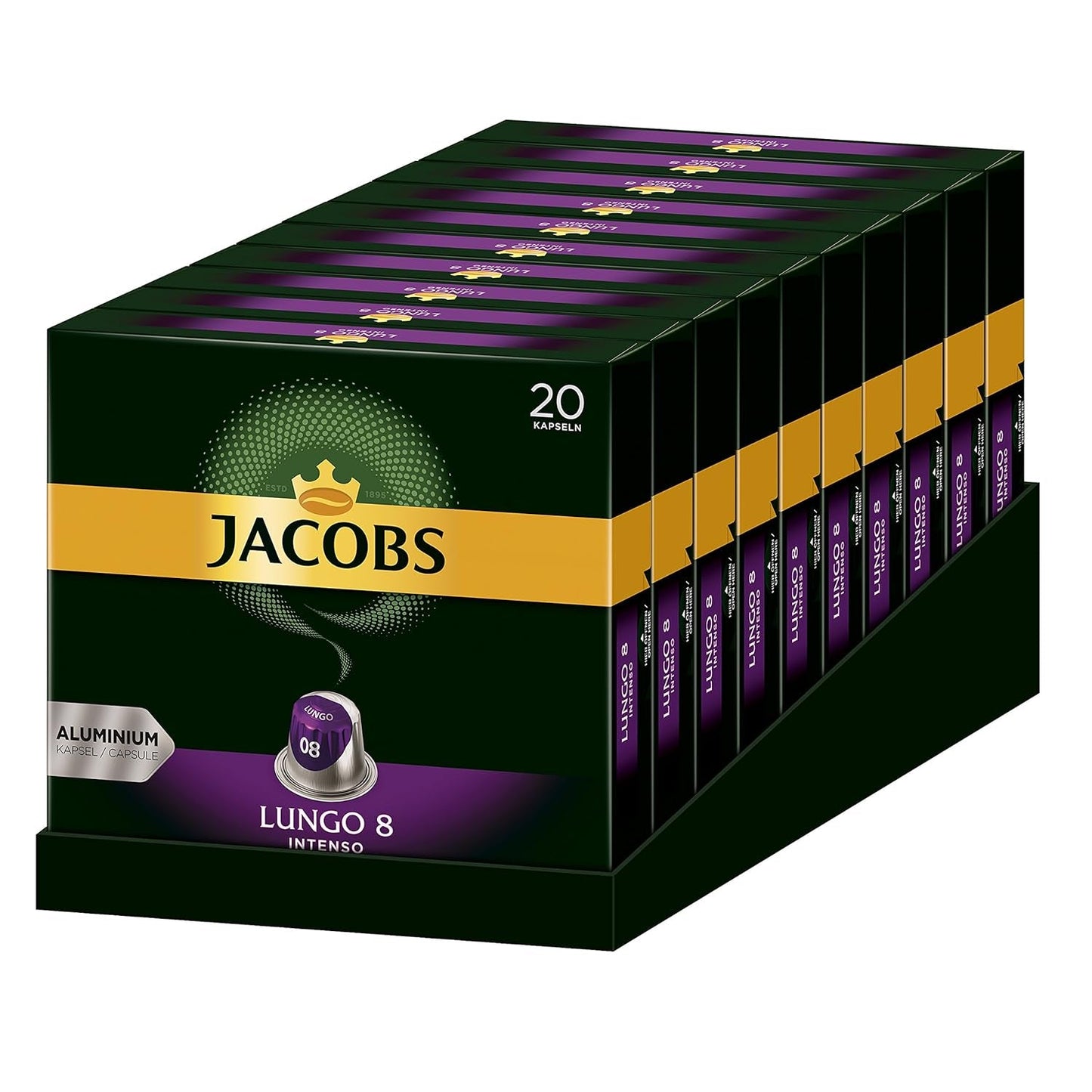 Kaffeekapseln Lungo Intenso, Intensität 8 von 12, 200 Nespresso®* kompatible Kapseln, 10 x 20 Getränke & Kapseln Espresso Intenso, Intensität 10.100 Nespresso®* kompatible Kaffeekapseln, 10x10