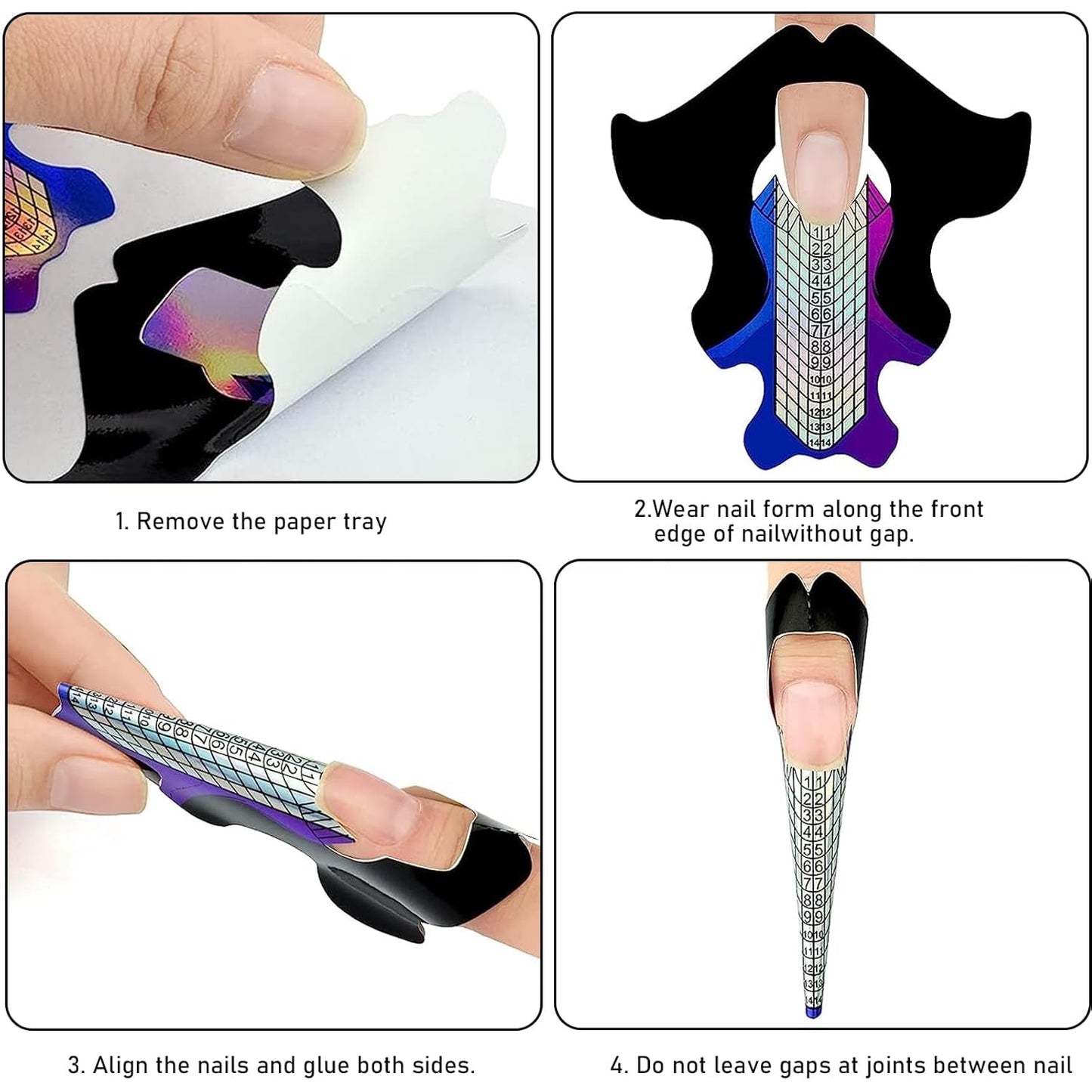 100 Stück Nagelkunst-Schablonen, Modellierschablonen, selbstklebend, mit 4 Blatt transparenten, selbstklebenden Nagelpads und 3 Nagelfeilen, Gel-Nagelverlängerungszubehör für künstliche Nägel