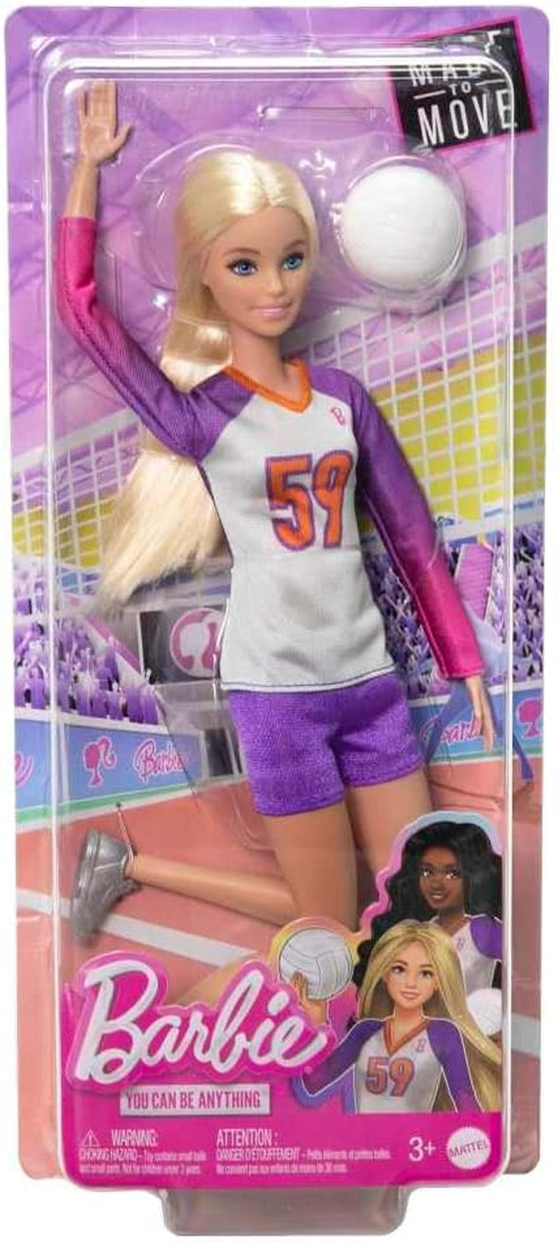 Barbie Made to Move – Volleyball-Spielerpuppe mit T-Shirt und Ball – 22 Gelenke für realistisches Spielen, inklusive Volleyball und Sportbekleidung, HKT72 Naty Shop Dolls