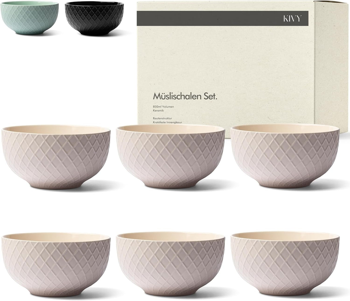 KIVY Müslischalen-Set – 6 x 850 ml – große Suppen- und Breischalen – Suppenschüssel – Schüssel – Müslischalen – Suppenschüsseln – Schüssel-Set – Keramik-Müslischale (cremeweiß, Schalen)