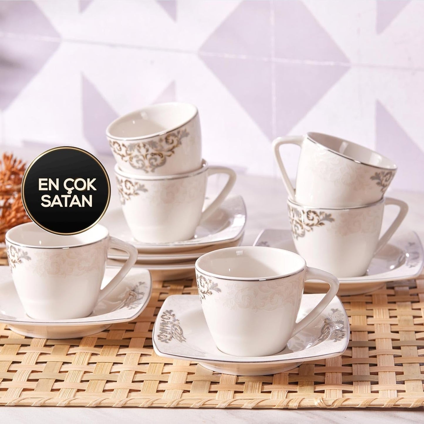 KARACA Nazende Espressotassen-Set aus Porzellan – 80 ml türkische Kaffeetassen mit Untertassen, 12-teiliges modernes Kaffeeservice mit 6 Kaffeetassen und 6 Untertassen, Mokkatassen – Weiß