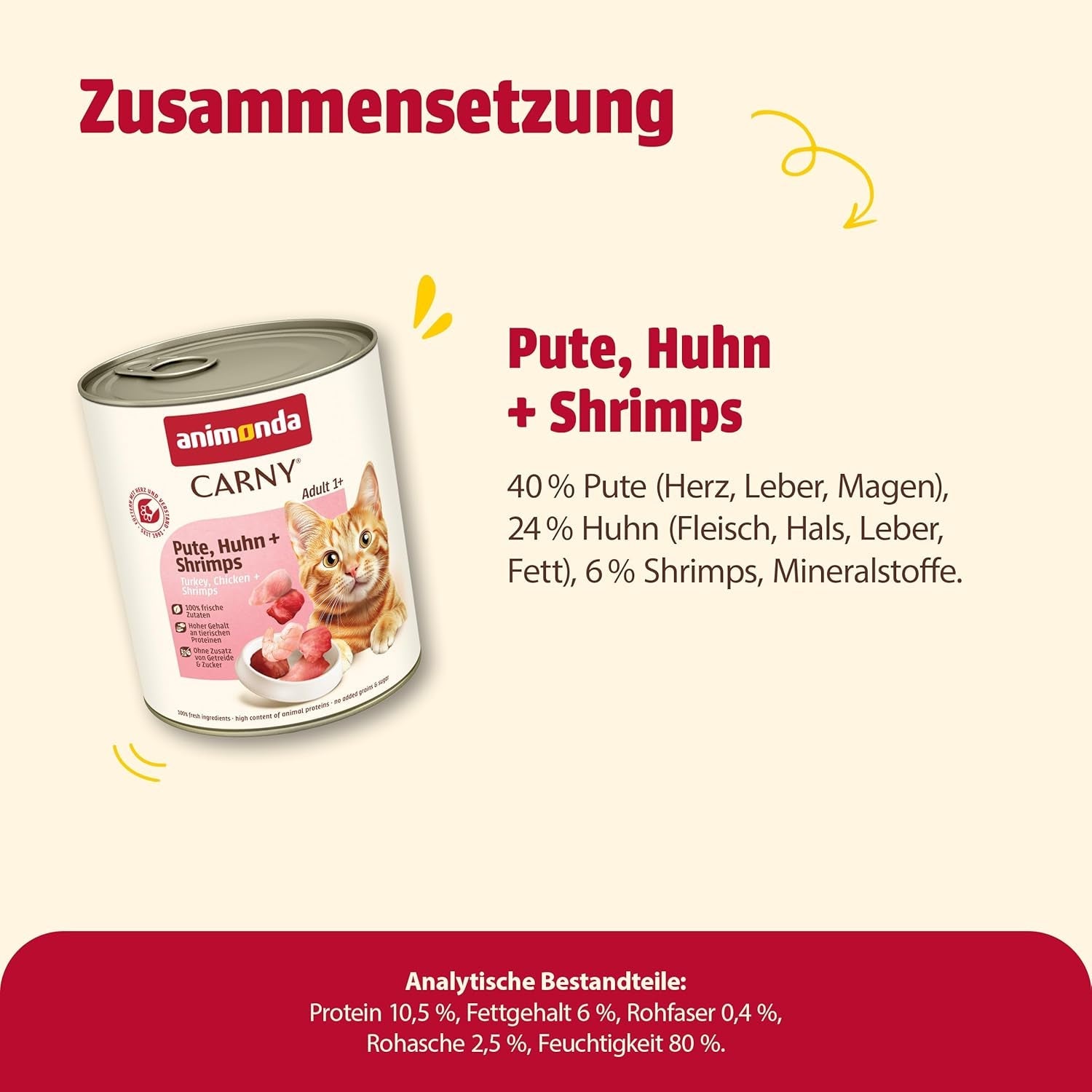 Animonda Carny Nassfutter für Katzen Truthahn + Huhn + Garnelen (6 x 800 g), getreidefreies, zuckerfreies Nassfutter mit frischen Fleischzutaten