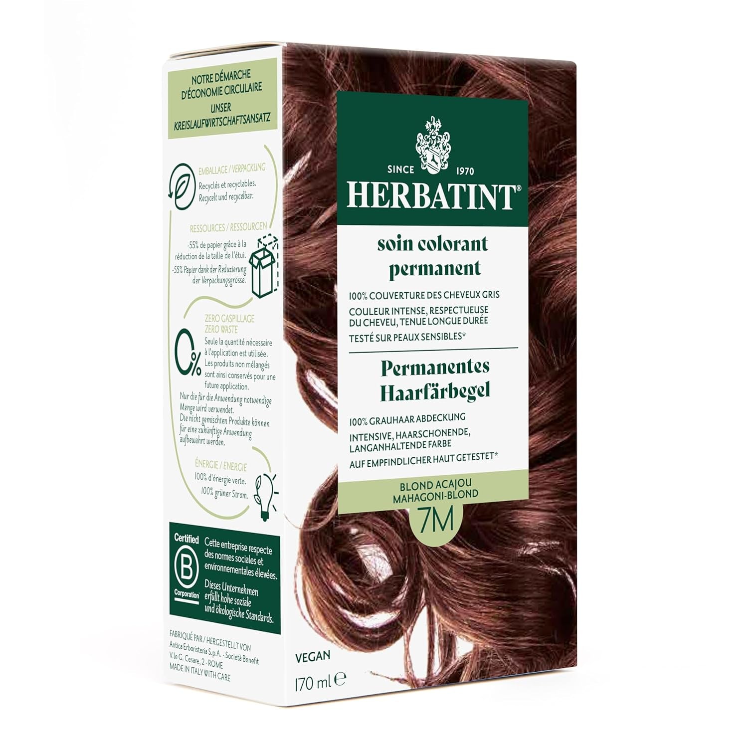 Permanentes Haarfärbegel 6N Dunkelblond – 170 ml I Ammoniakfrei, 100 % Abdeckung von grauem Haar I Getestet auf empfindlicher Haut, mit 8 Pflanzenextrakten Haarfärbemittel Naty Shop 7M Mahagoniblond