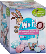 Heitmann Eierfarben – Mix It Pastell – 3 flüssige Eierfarben in Rosa, Türkis und Lila, Becher, Reis, Schablonen und Handschuhe – einfaches Eierfärben