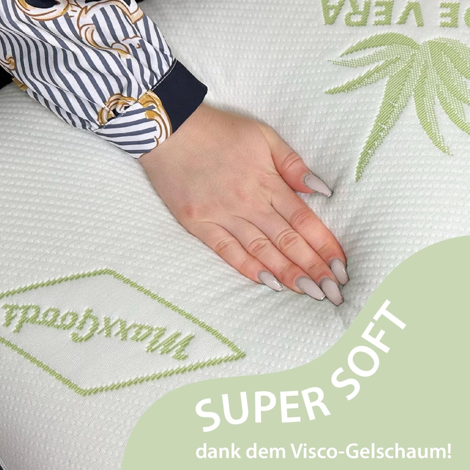 Maxxgoods Orthopädisches Nackenstützkissen aus Visco-Gelschaum mit Aloe-Vera-Schutzbezug und Innenbezug aus 100 % Baumwolle – Kissen für Bauch-, Rücken- und Seitenschläfer (42 cm x 70 cm x 12 cm). Orthopädische Nackenkissen von Naty Shop