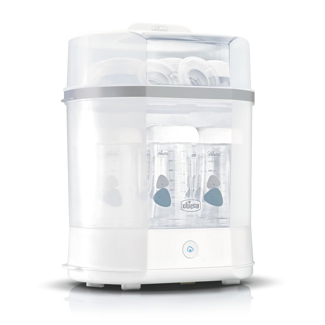 Modularer Chicco-Sterilisator mit Trocknungsfunktion, Babyflaschen-Sterilisator, Beißring und Schnuller mit automatischem Stopp, mikrowellengeeignet, geeignet zum Sterilisieren von bis zu 6 330-ml-Flaschen