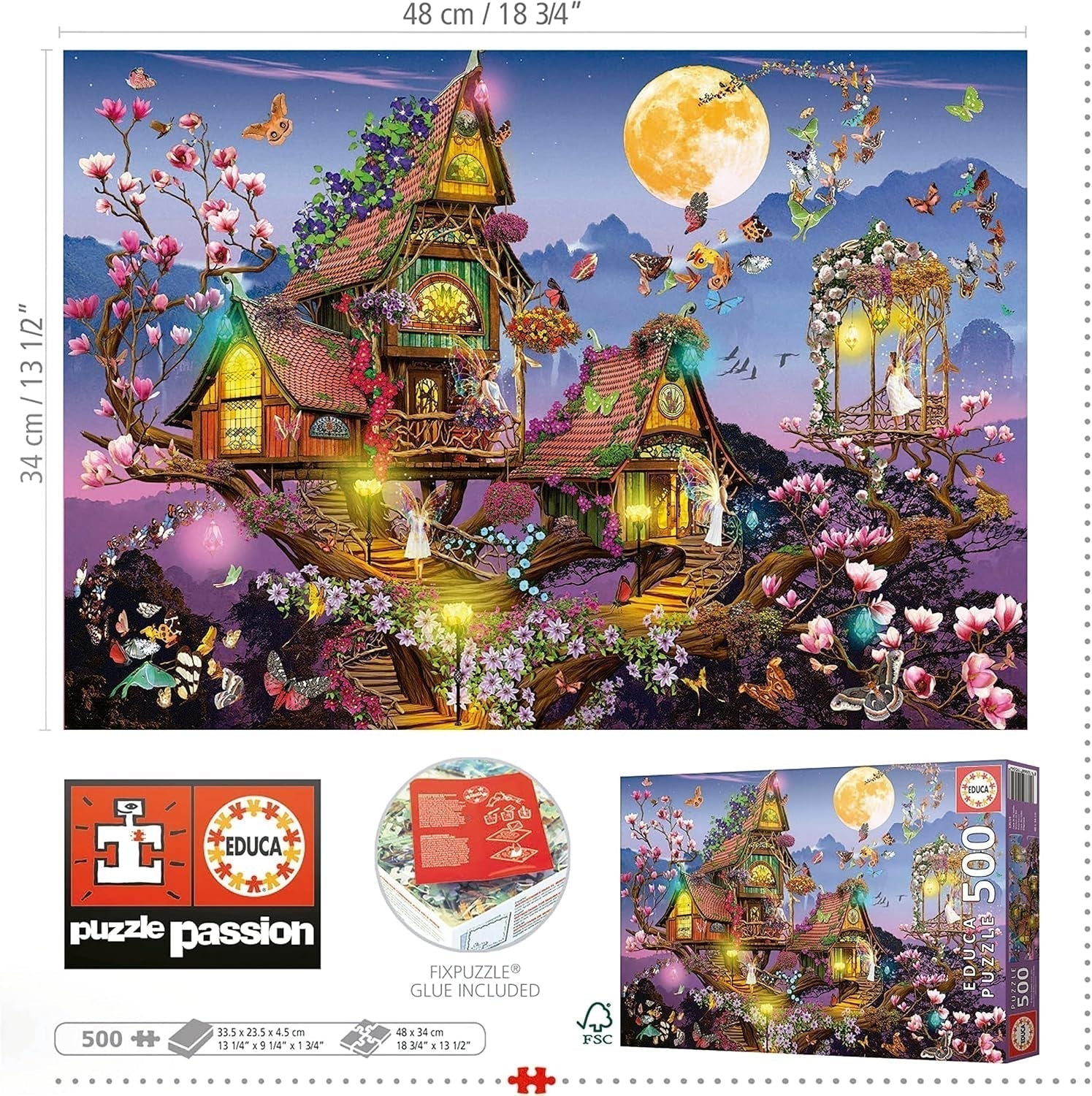 Educa - Puzzle 500 Teile für Erwachsene | Feenhaus, 500-teiliges Puzzle für Erwachsene und Kinder ab 11 Jahren, Fantasy, Märchen, Feen (19554) Puzzle Naty Shop