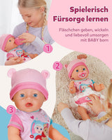 BABY Born Emma – Babypuppe 43 cm – 10 Funktionen inklusive Zubehör und Matratze – Funktioniert komplett ohne Batterien – Geeignet für Kinder ab 3 Jahren