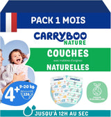 - Windelgröße 4+ 9-20 kg – Ökologische Babywaidern – natürliche Babypflege, hypoallergen, ohne Parfüm und auslaufsicher – Hermestellung in Frankreich – 126 Wegwerfwindeln – 1 Monat
